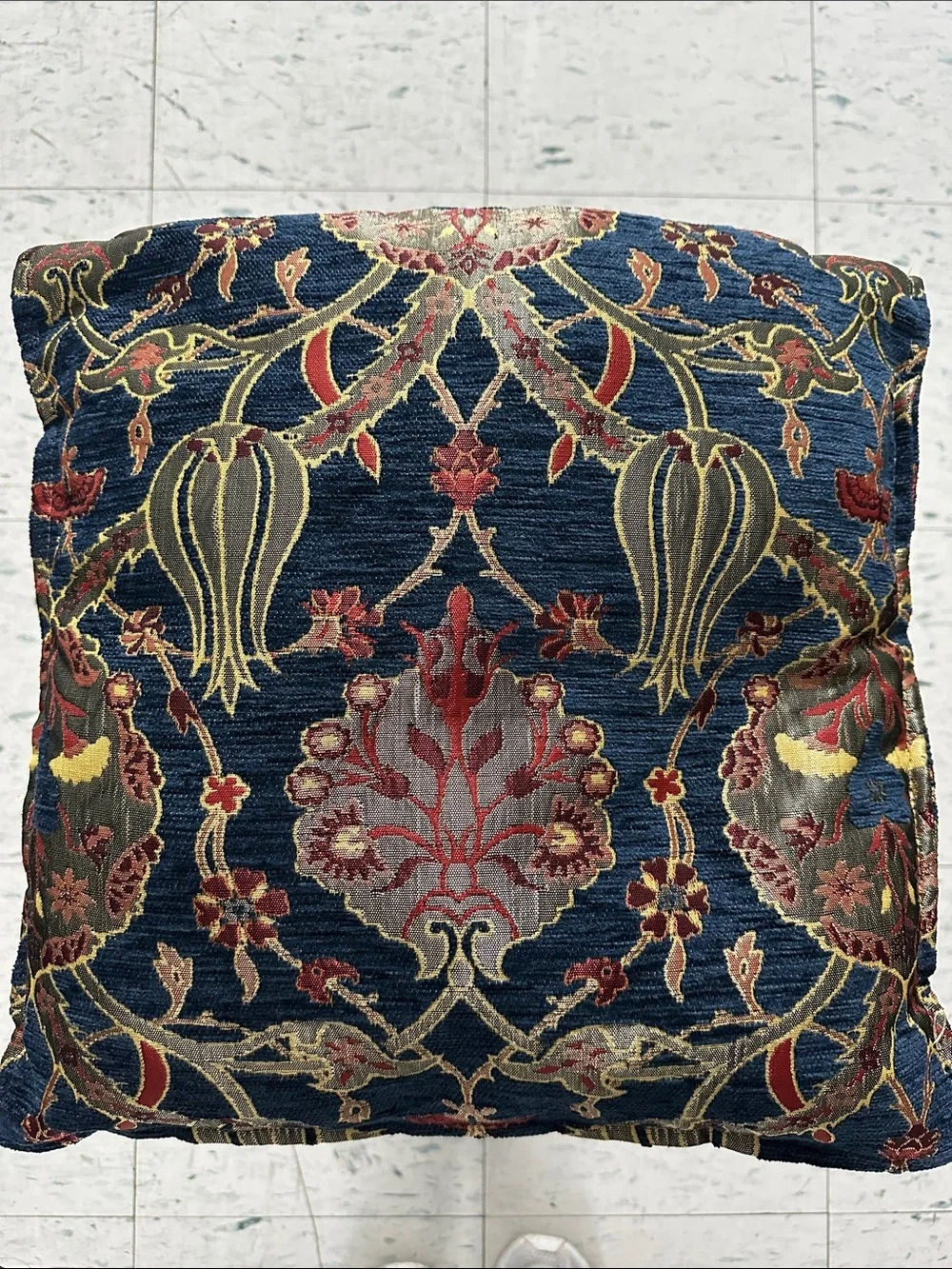 Decorative Navy Floral Tapestry Accent Pillow